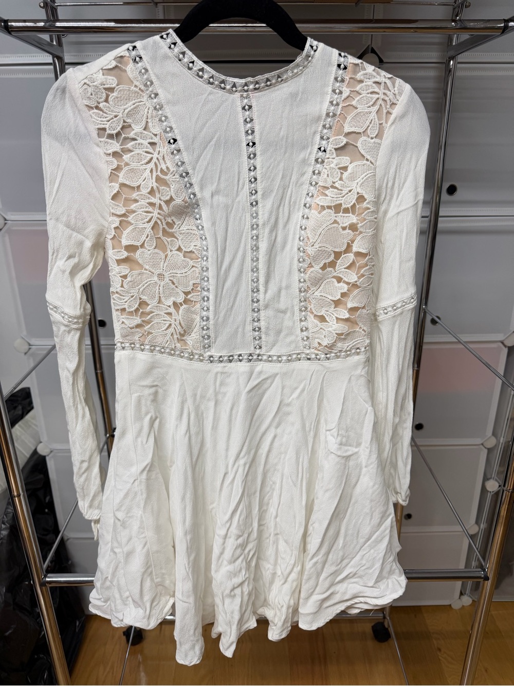 Forever 21 White Lace-Inset Long Sleeve Mini Dress